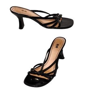 BP. Butterfly Strappy Heel Sandals Open Toe Patent Leather Black Womens Size 6M